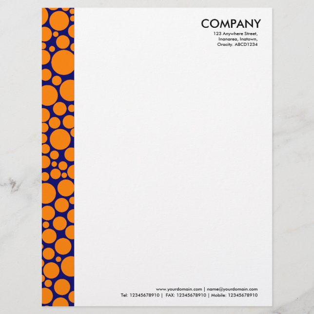 Spotty Margin - Orange on Blue Letterhead Design (Front)