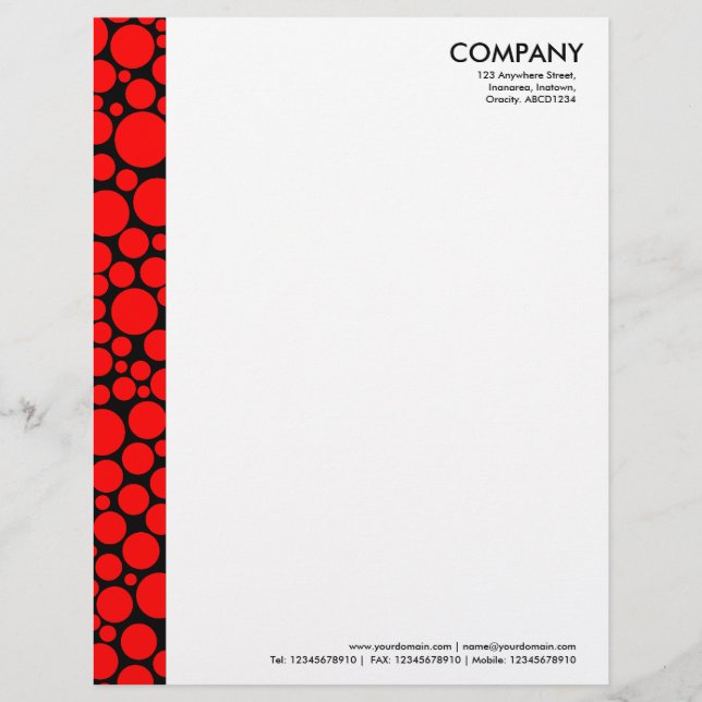 Spotty Margin - Red on Black Customised Letterhead (Front)
