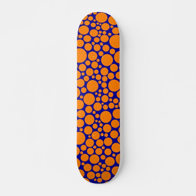Spotty - Orange on Dark Blue Skateboard (Front)