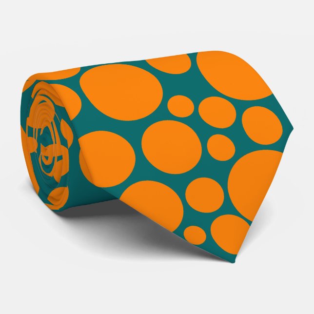 Spotty - Orange on Dark Teal (006666) Tie (Rolled)