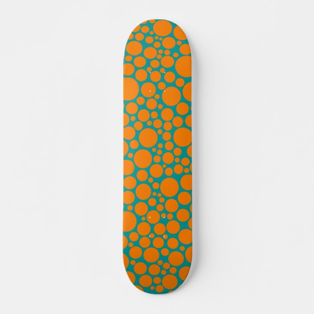 Spotty - Orange on Teal Skateboard (Front)