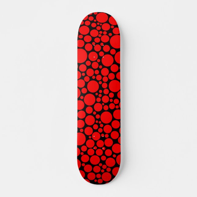 Spotty - Red on Black Skateboard (Front)