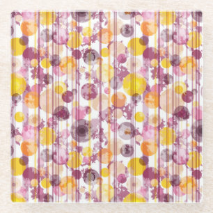 Spotty Striped White Pattern Glass Coaster