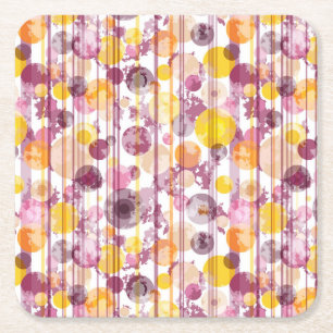 Spotty Striped White Pattern Square Paper Coaster