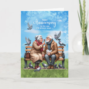 Spouse Old Couple on a Bench Wedding Anniversary Card