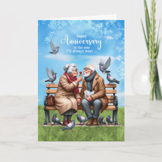 Spouse Old Couple on a Bench Wedding Anniversary Card