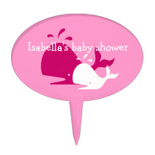 Spouting pink whale cake topper for baby shower