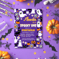 Sppoky one Halloween birthday groovy retro daisies