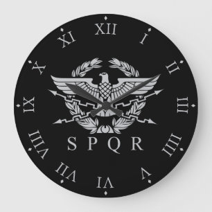 SPQR Roman Eagle Laurel and Roman Numerals Large Clock