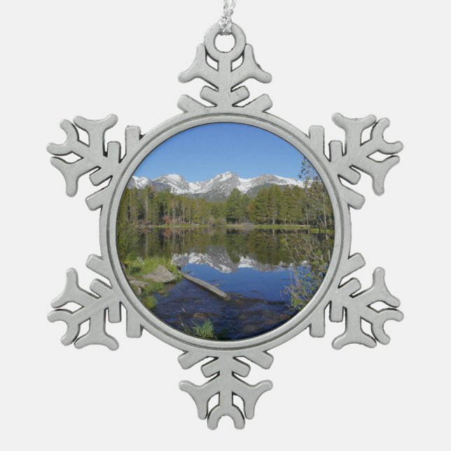 Sprague Lake II at Rocky Mountain National Park Snowflake Pewter Christmas Ornament (Front)