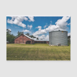Sprawling Red Horse Barn and Huge Grain Silo Tissue Paper