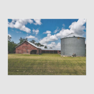 Sprawling Red Horse Barn and Huge Grain Silo Tissue Paper