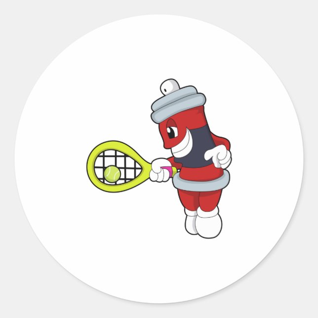 Spray at Tennis with Tennis racket Classic Round Sticker (Front)