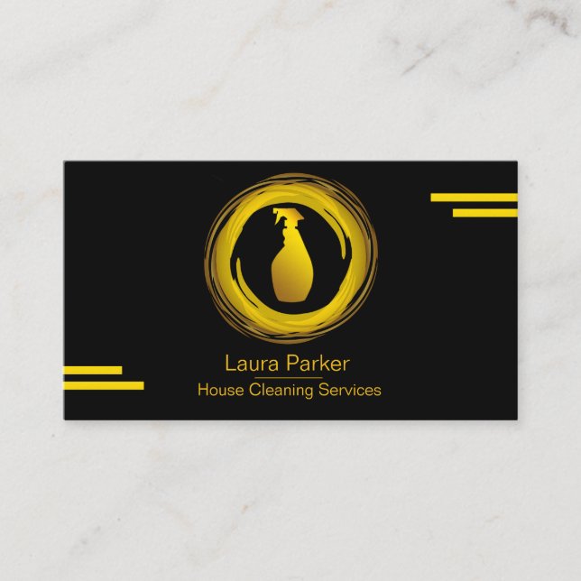 Spray Bottle Cleaning Service Home Gold Business Card (Front)