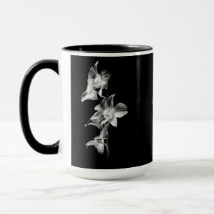 Spray of Orchids in Black and White Mug