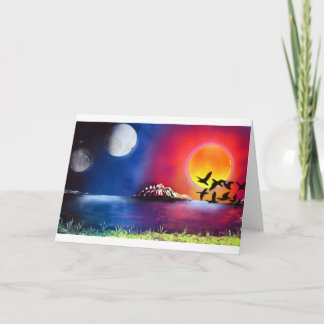 Spray Paint Art Night and Day Ocean Painting Card