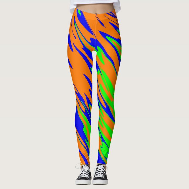 Spray Paint Orange Blue Lime  Leggings (Front)
