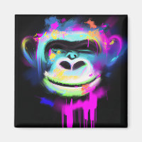 spray painted smiling monkey face neon postcard