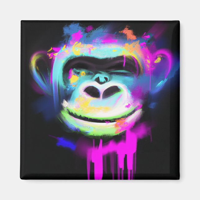 spray painted smiling monkey face neon  postcard magnet (Front)