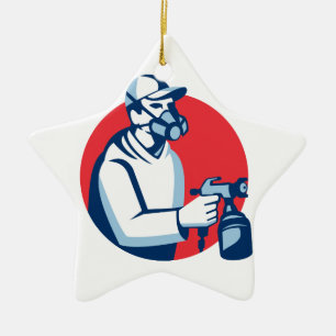 Spray Painter Spraying Paint Gun Retro Ceramic Ornament