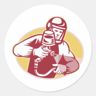 Spray Painter Spraying Paint Retro Classic Round Sticker