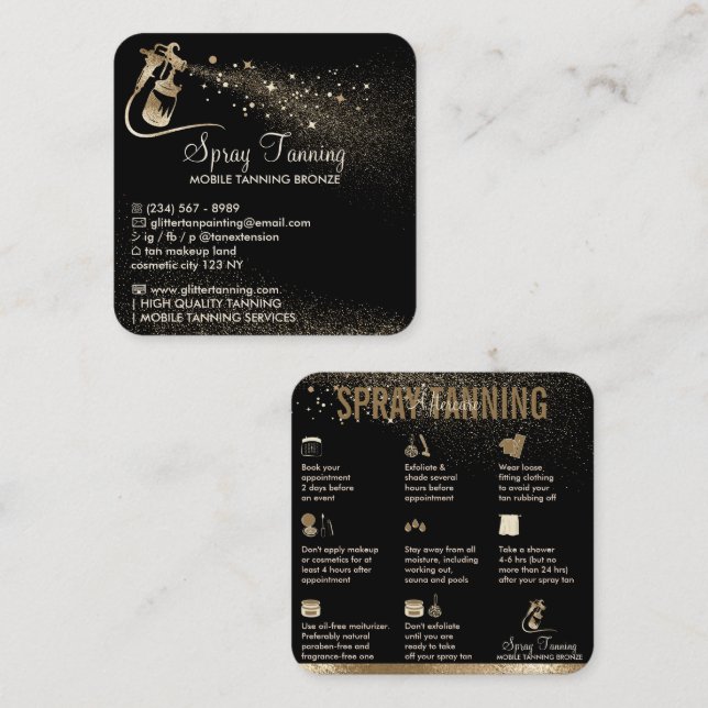 Spray Tan Aftercare Instructions Tips Square Business Card (Front/Back)