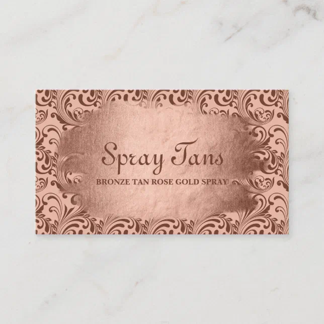 Fou Rcorners Apron Pattern Spray Tan Bronze Swirls Damask Business Card | Zazzle