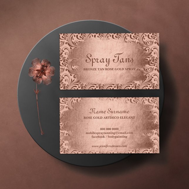 Spray Tan Bronze Swirls Damask Business Card (Creator Uploaded)