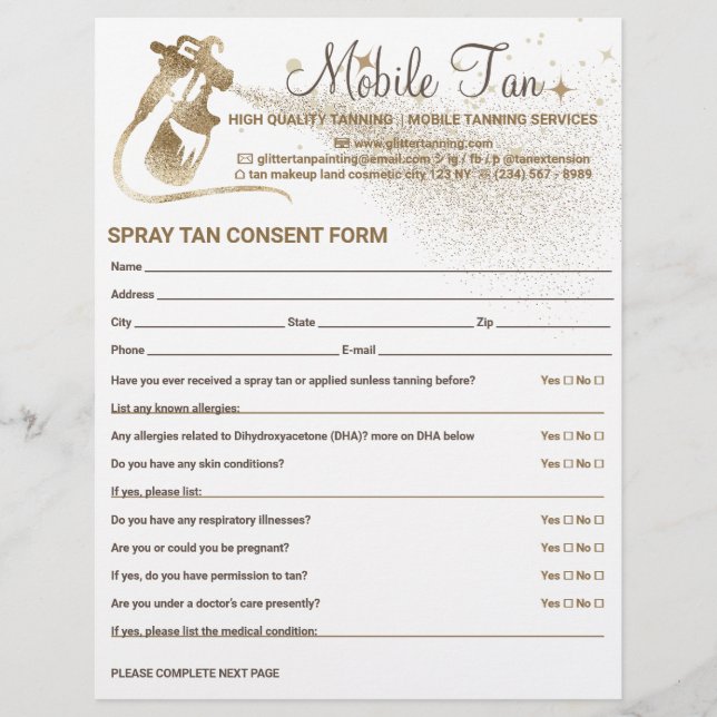 Spray Tan Business Planner Consent Form Flyer (Front)