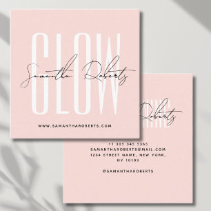 Spray tan glow modern typography script blush pink square business card