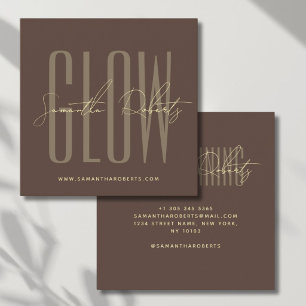 Spray tan glow modern typography script brown square business card