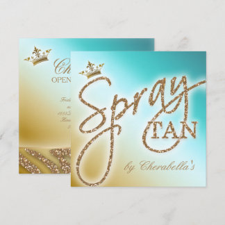 Spray Tan Gold Glitter Crown Salon Invitation