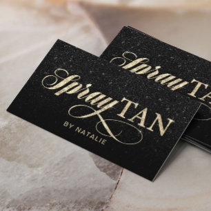Spray Tan Modern Black Glitter Mobile Tanning Business Card