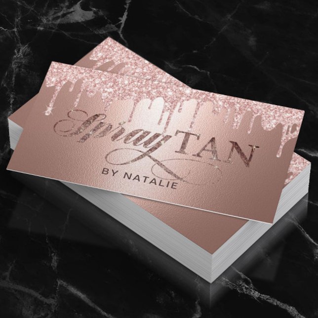 Spray Tan Modern Rose Gold Drips Mobile Tanning Business Card (Creator Uploaded)