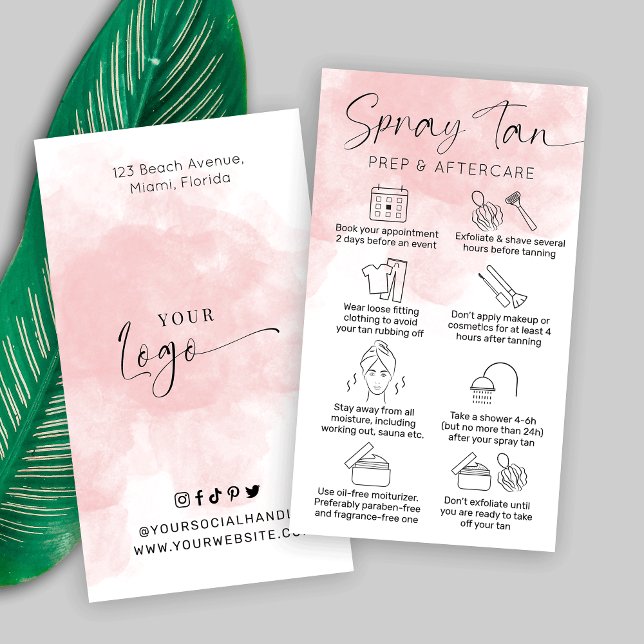 Spray Tan Prep & Aftercare Guide Blush Watercolor Business Card (Creator Uploaded)