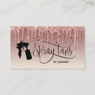 Spray tan script dripping glitter gold business card