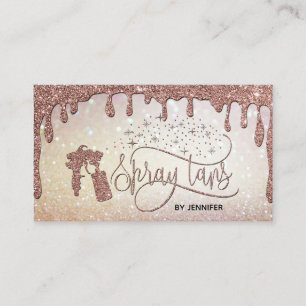 Spray tan script dripping glitter gold business card