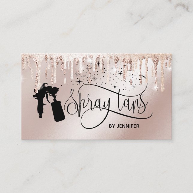 Spray tan script glitter gold drips business card (Front)