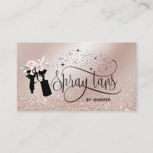 Spray tan script glitter gold floral business card