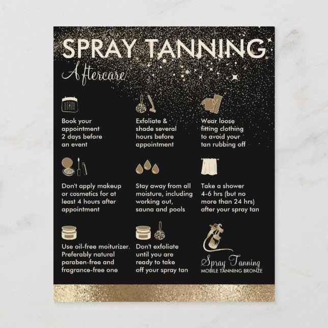 Spray Tanning Bronze Body Paint Aftercare Flyer (Back)