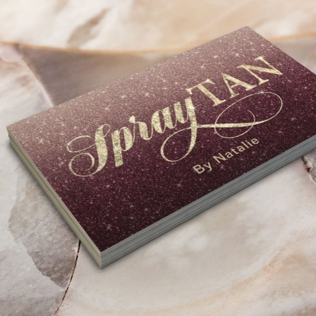 Spray Tanning Modern Burgundy Red Glitter Business Card (Creator Uploaded)