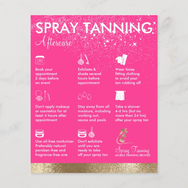 Spray Tanning Neon Pink Body Paint Aftercare Flyer (Back)