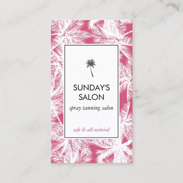 Spray Tanning Salon Tropical Pink/White Palms Business Card (Front)