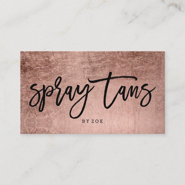 Spray tans logo black elegant rose gold typography business card (Front)