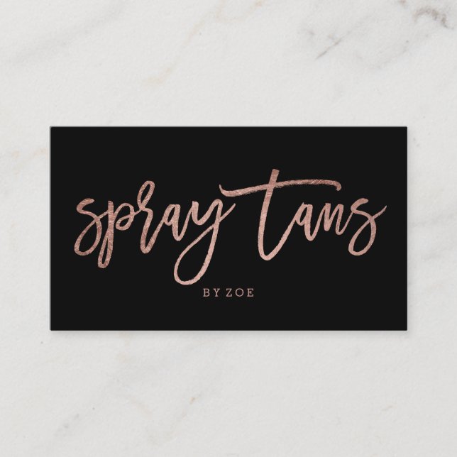Spray tans logo elegant rose gold typography black business card (Front)
