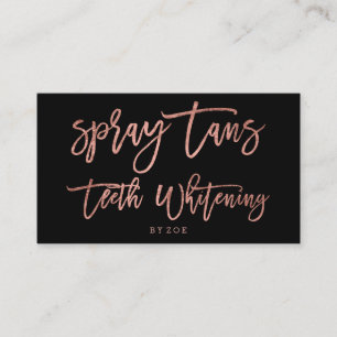 Spray tans logo teeth rose gold typography black business card