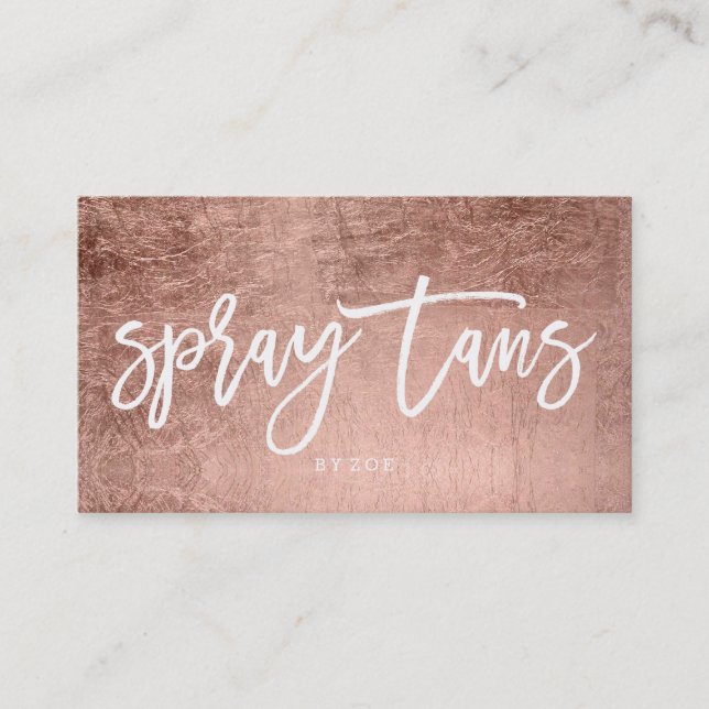 Spray tans logo white elegant rose gold typography business card (Front)