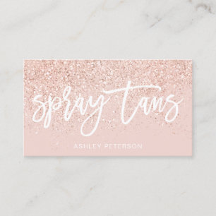 Spray tans script rose gold glitter blush pink business card