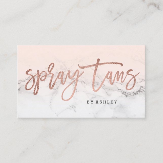 Spray tans typography white marble blush pink business card (Front)