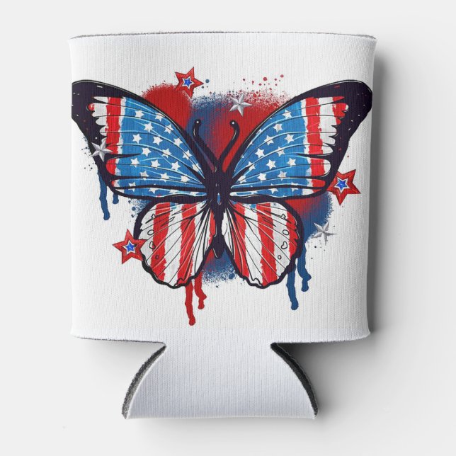 Spraypainted American Flag Butterfly Can Cooler (Front)